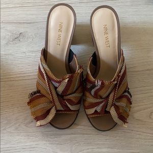 Nine West Byron Fabric Block Heel Mules | Size 6.5